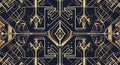 Deco Geometric Pattern with Gold Lines on Deep Navy Blue Background (498 Royalty Free Stock Photo
