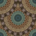 Deco greek round mandalas seamless pattern. Vector ornamental ethnic style floral background. Repeat patterned tribal backdrop. Royalty Free Stock Photo