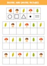 Decode and encode pictures. Write the symbols under cute autumn leaves.