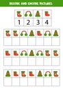 Decode and encode pictures. Write the symbols under cute Christmas elements.