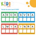 Decode the 4-letter words. Logic puzzle activity sheet Royalty Free Stock Photo