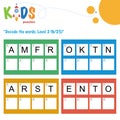 Decode the 4-letter words. Logic puzzle activity sheet Royalty Free Stock Photo