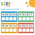 Decode the 4-letter words. Logic puzzle activity sheet Royalty Free Stock Photo