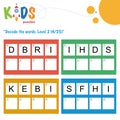 Decode the 4-letter words. Logic puzzle activity sheet Royalty Free Stock Photo