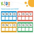 Decode the 4-letter words. Logic puzzle activity sheet Royalty Free Stock Photo