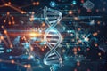 Decoding genetic information concept - DNA surrounded with AI icons Royalty Free Stock Photo