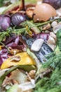 Decomposed garbage with pile of vegetables, fruits, organic waste Royalty Free Stock Photo