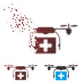 Decomposed Pixel Halftone Ambulance Drone Icon