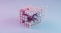 Deconstructed Abstract Cube with Gradient Background, Modern Geometric 3D Art Royalty Free Stock Photo