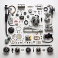 Deconstructed Car Engine Parts Layout