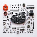 Deconstructed Car Engine Parts Layout