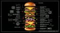 Deconstructed Cheeseburger Schematic: Food Engineering Blueprint Royalty Free Stock Photo