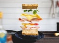 Deconstructed sandwich layers in kitchen Royalty Free Stock Photo