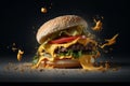 Deconstruction of a cheeseburger, Burger explosion,Generative AI
