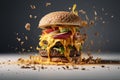 Deconstruction of a cheeseburger, Burger explosion,Generative AI