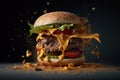 Deconstruction of a cheeseburger, Burger explosion,Generative AI