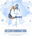 Decontamination. Viral and bacterial sanitizing. Worker with cleaning equipment and protective biohazard suit. Man