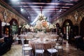 decor of fresh flowers in the restaurant for a wedding banquet.