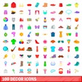 100 decor icons set, cartoon style