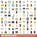 100 decor icons set, flat style Royalty Free Stock Photo