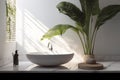 leaf interior clean white decoration green bathroom sink design home tropical. Generative AI.