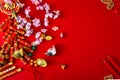 Decorate chinese new year 2019 on a red background(Chinese characters . FU. in the article refer to good luck, wealth, money flow Royalty Free Stock Photo