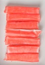 Decorate crab stick in white plate