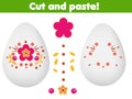 Decorate Easter egg with glue and scissors. Cut and paste children educational game. Stickers activity for toddlers Royalty Free Stock Photo