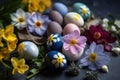 Decorate Easter eggs with the beauty of spring flowers. Generative AI