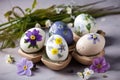 Decorate Easter eggs with the beauty of spring flowers. Generative AI