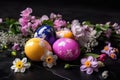 Decorate Easter eggs with the beauty of spring flowers. Generative AI