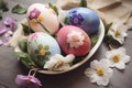 Decorate Easter eggs with the beauty of spring flowers. Generative AI