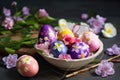 Decorate Easter eggs with the beauty of spring flowers. Generative AI