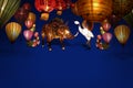 Decorate the variety lanterns on the blue background