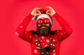 Decorate your home. Bearded hipster man hold christmas decoration. Run xmas party. Organise party. Optimism concept Royalty Free Stock Photo