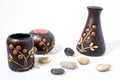 Decorated african centerpiece with rocks and a candle