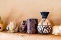 Decorated arabian clay tableware on the shelf