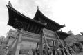 Decorated archway of xian chenghuangmiao temple, black and white image