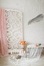 Decorated area with candles, lace and flowers Royalty Free Stock Photo