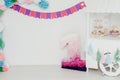 Decorated area for first baby birthday Royalty Free Stock Photo