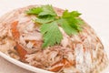 Decorated aspic with chicken meat Royalty Free Stock Photo