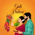 Decorated background of happy Gudi Padwa celebration of India. celebrate with Maharashtrian family. vector illustration design