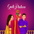 decorated background of happy Gudi Padwa celebration of India. celebrate with Maharashtrian family. vector illustration design