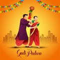 decorated background of happy Gudi Padwa celebration of India. celebrate with Maharashtrian family. vector illustration design
