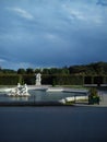 Decorated baroque fountain and stormclouds Royalty Free Stock Photo