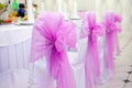 Decorated with bows chairs pink. Royalty Free Stock Photo