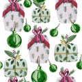 Watercolor christmas pattern. Contains snowflakes, Christmas balls. Royalty Free Stock Photo