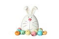 Decorated bunny and Easter eggs isolated on white background Royalty Free Stock Photo
