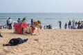 A decorated camel resting at Puri Bech, India Royalty Free Stock Photo