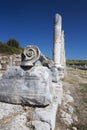 Decorated capital of a colunm in the Main Street of Perge Royalty Free Stock Photo